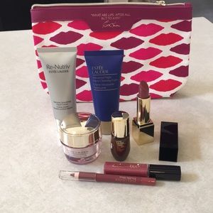 Estée Lauder makeup bag with products